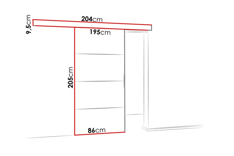 Malibu Dør 204x86x205 cm - Skyvedør garderobe