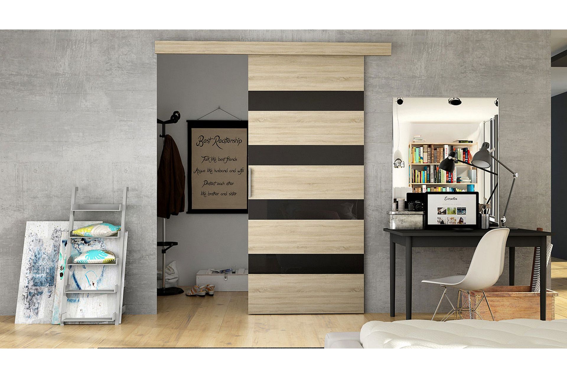 MARTI Skyvedør - Eik / Svart - Oppbevaring - Klesoppbevaring - Garderober & garderobesystem - Garderobedør - Skyvedør garderobe