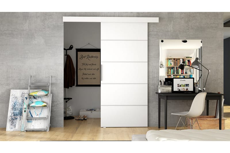 Nemanja Skyvedør 86x205 cm - Hvit - Oppbevaring - Klesoppbevaring - Garderober & garderobesystem - Garderobedør - Skyvedør garderobe