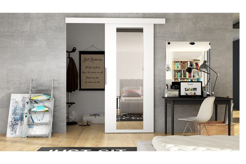 Nemanja Skyvedør 86x205 cm - Hvit - Oppbevaring - Klesoppbevaring - Garderober & garderobesystem - Garderobedør - Skyvedør garderobe