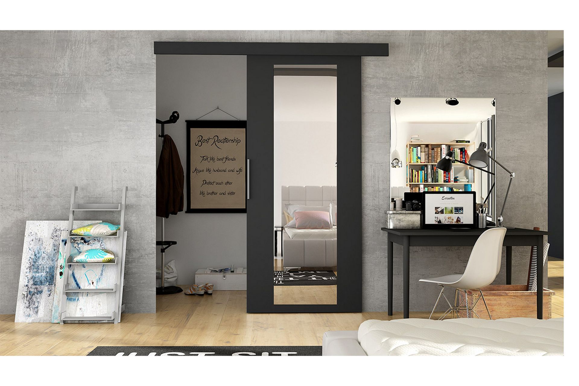 Nemanja Skyvedør 86x205 cm - Svart - Oppbevaring - Klesoppbevaring - Garderober & garderobesystem - Garderobedør - Skyvedør garderobe