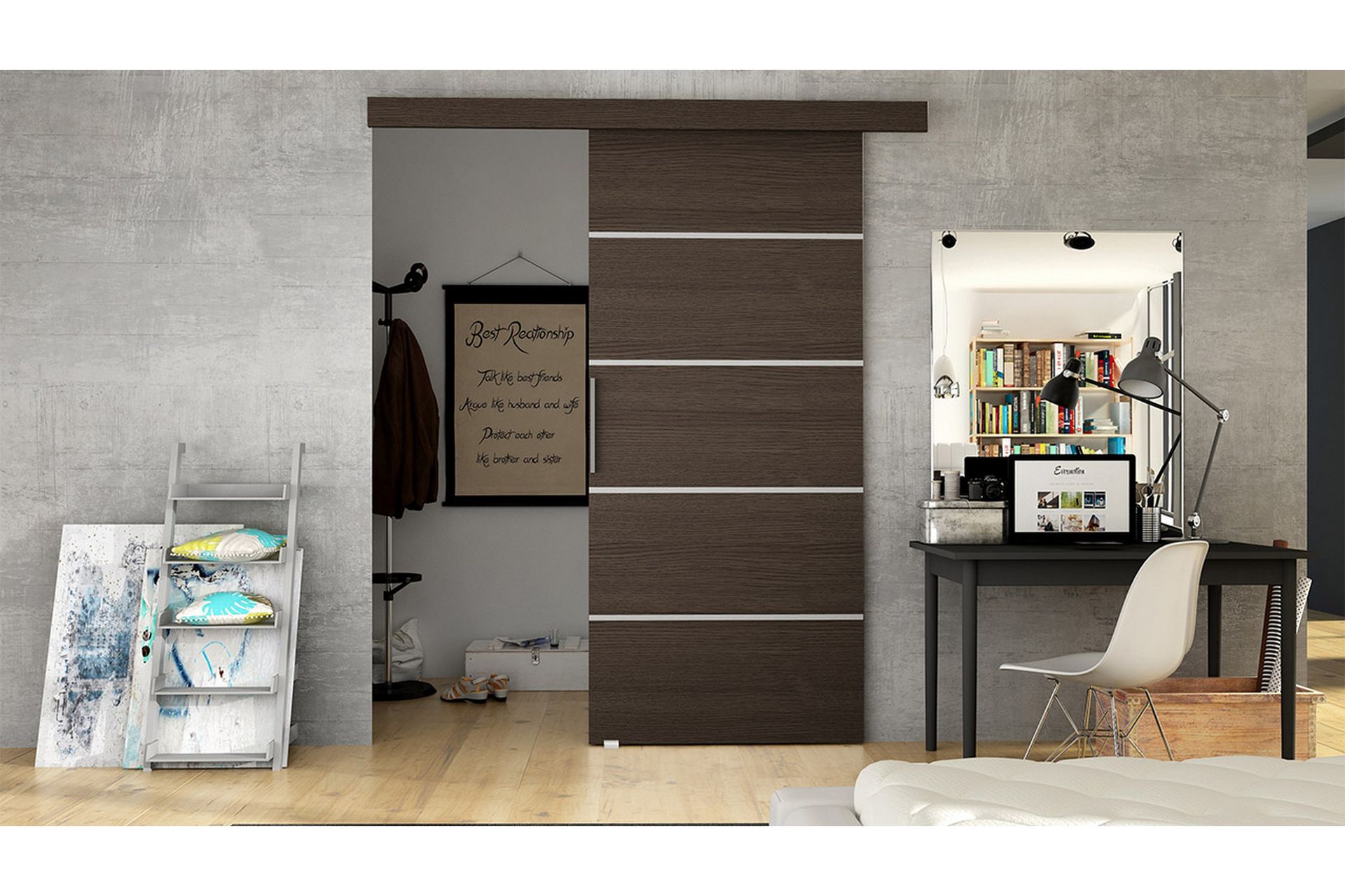 Skyvedør ELVERUM - Brun - Oppbevaring - Klesoppbevaring - Garderober & garderobesystem - Garderobedør - Skyvedør garderobe
