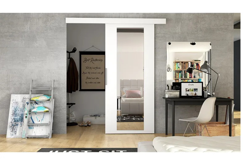 Skyvedør ELVERUM - Hvit - Oppbevaring - Klesoppbevaring - Garderober & garderobesystem - Garderobedør - Skyvedør garderobe