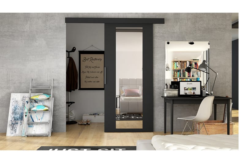 Skyvedør ELVERUM - Svart - Oppbevaring - Klesoppbevaring - Garderober & garderobesystem - Garderobedør - Skyvedør garderobe