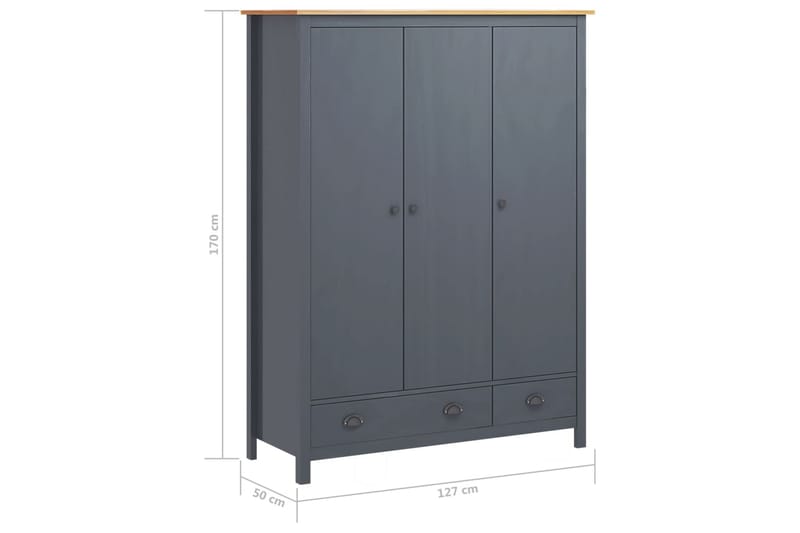 Garderobeskap 3 dører Hill Range grå 127x50x170 cm - Oppbevaring - Klesoppbevaring - Garderober & garderobesystem