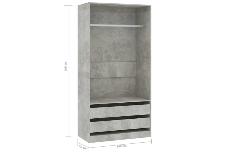 Garderobeskap betonggrå 100x50x200 cm sponplate - Grå - Oppbevaring - Klesoppbevaring - Garderober & garderobesystem