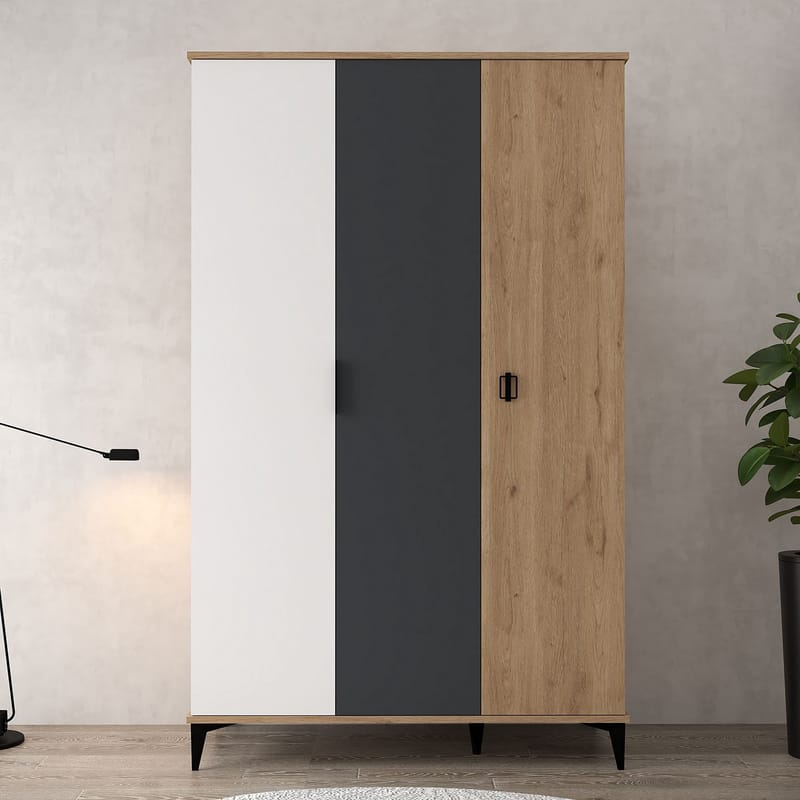 Garderobeskap Hanah Home Neva (123 x 200 x 52 cm) Eik hvit antrasitt, Eik, hvit og antrasitt