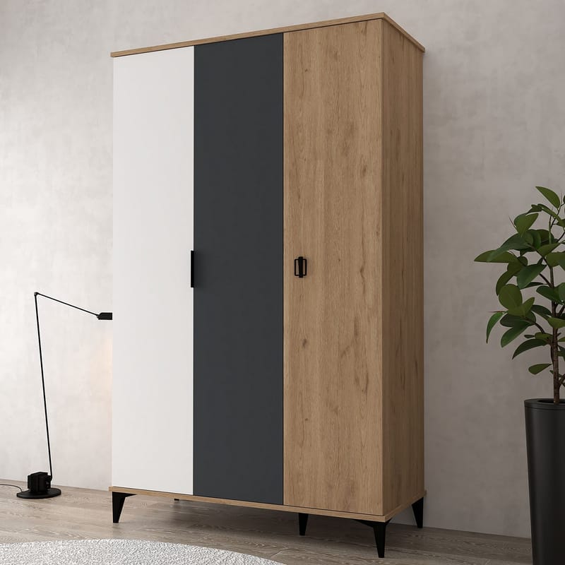 Garderobeskap Hanah Home Neva (123 x 200 x 52 cm) Eik hvit antrasitt - Eik, hvit og antrasitt - Oppbevaring - Klesoppbevaring - Garderober & garderobesystem - Garderobeskap & klesskap