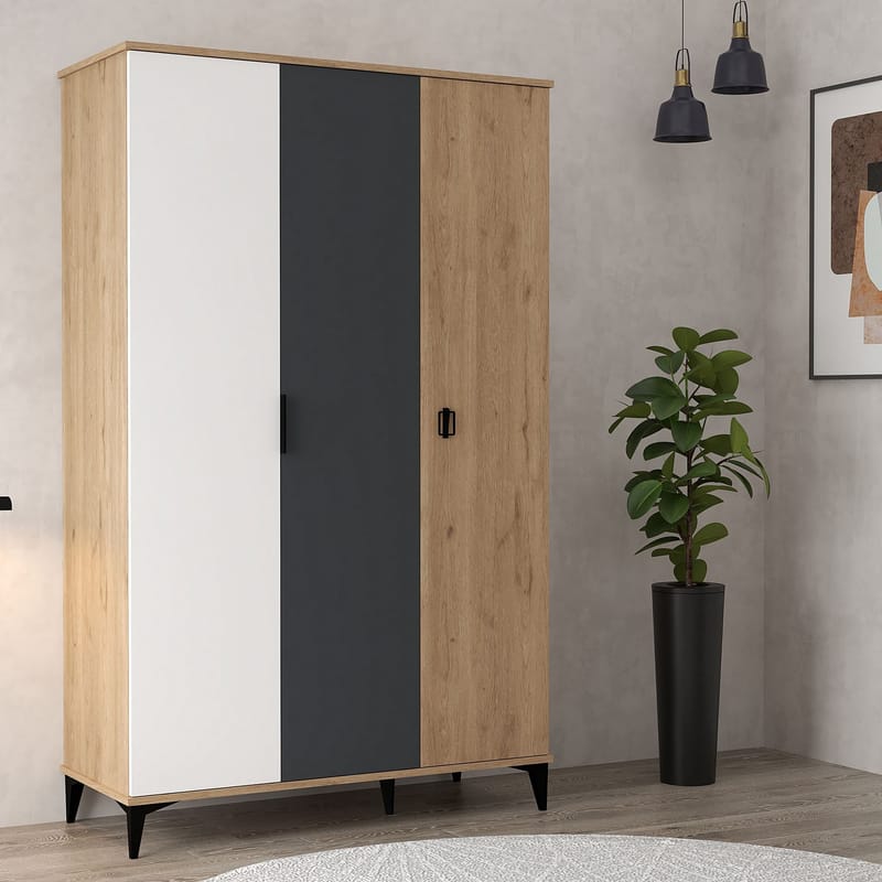 Garderobeskap Hanah Home Neva (123 x 200 x 52 cm) Eik hvit antrasitt - Eik, hvit og antrasitt - Oppbevaring - Klesoppbevaring - Garderober & garderobesystem - Garderobeskap & klesskap