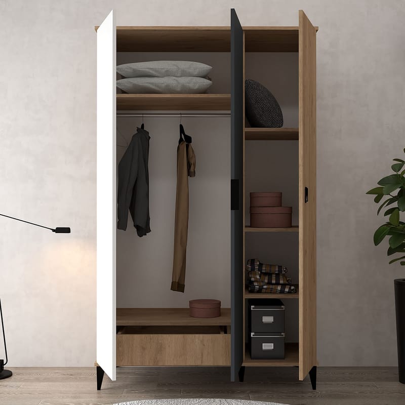 Garderobeskap Hanah Home Neva (123 x 200 x 52 cm) Eik hvit antrasitt - Eik, hvit og antrasitt - Oppbevaring - Klesoppbevaring - Garderober & garderobesystem - Garderobeskap & klesskap