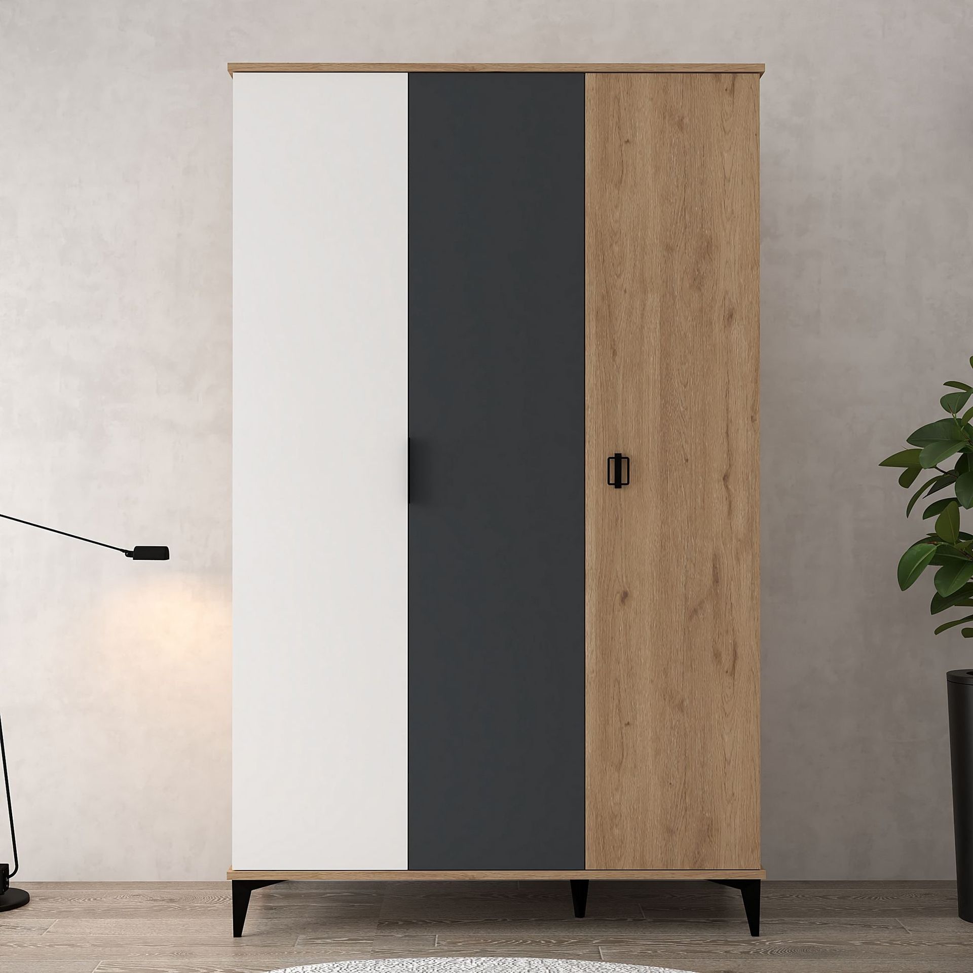 Garderobeskap Hanah Home Neva (123 x 200 x 52 cm) Eik hvit antrasitt - Eik/Hvit/Antrasitt