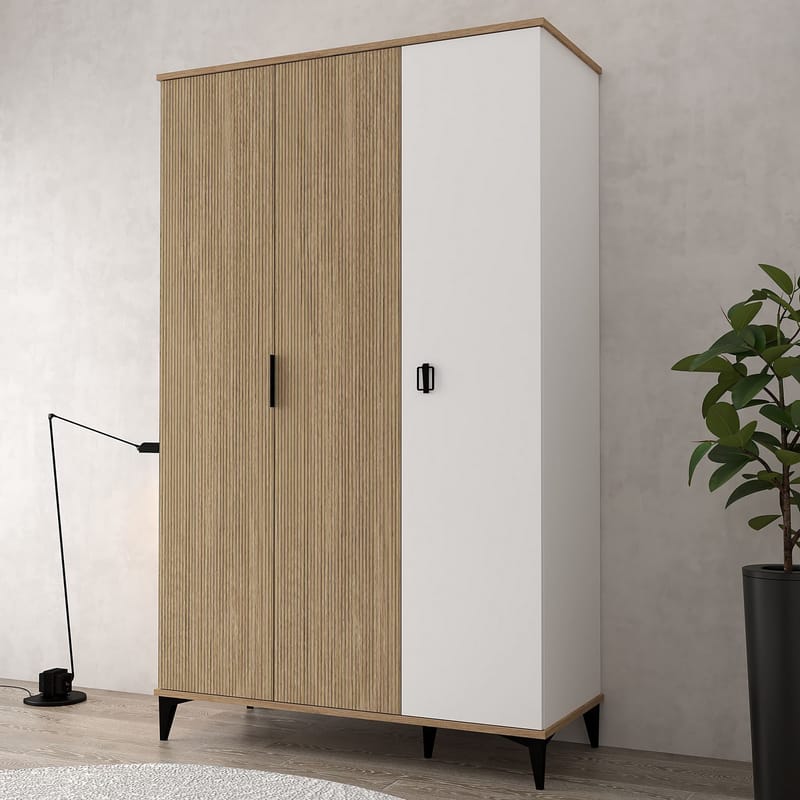 Garderobeskap Hanah Home Neva (123 x 200 x 52 cm) Eik hvit - Eik og Hvit - Oppbevaring - Klesoppbevaring - Garderober & garderobesystem - Garderobeskap & klesskap