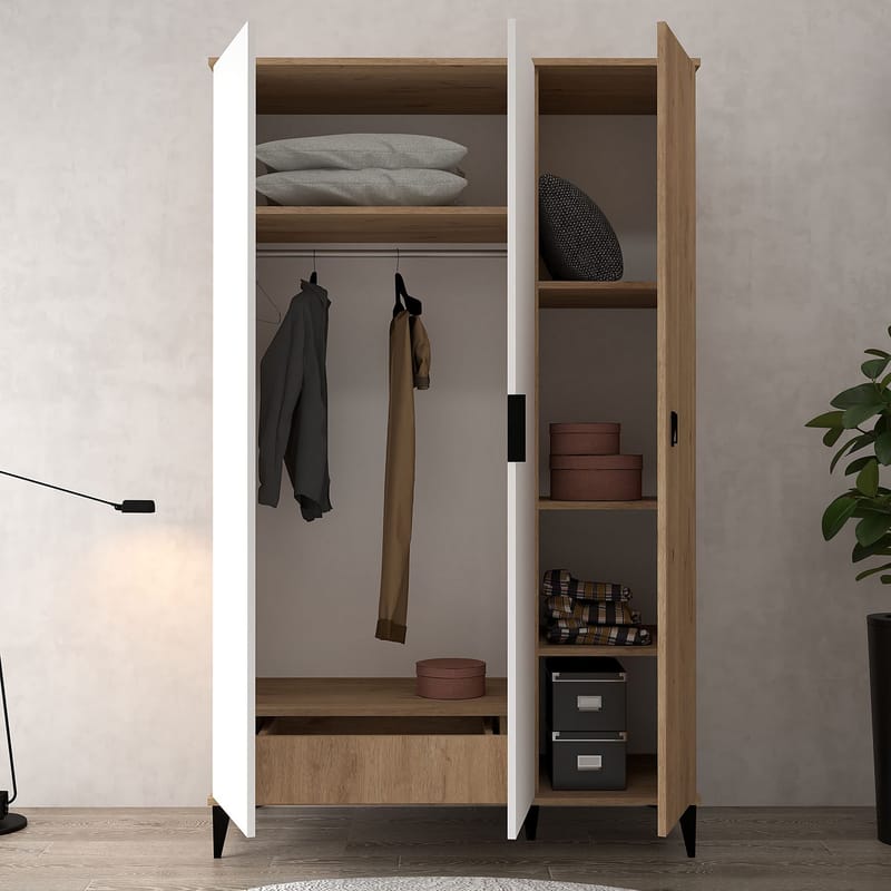 Garderobeskap Hanah Home Neva (123 x 200 x 52 cm) Sapphire eik hvit - Sapphire Oak og hvit - Oppbevaring - Klesoppbevaring - Garderober & garderobesystem - Garderobeskap & klesskap