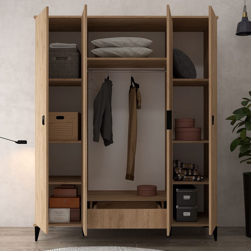 Garderobeskap Hanah Home Neva Wide (164 x 200 x 52 cm) Safireik - Sapphire Oak - Oppbevaring - Klesoppbevaring - Garderober & garderobesystem - Garderobeskap & klesskap