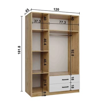 Garderobeskap Hanah Home Yaman (120 x 181 x 45 cm) Valnøtt hvit - Valnøtt og hvit - Oppbevaring - Klesoppbevaring - Garderober & garderobesystem - Garderobeskap & klesskap
