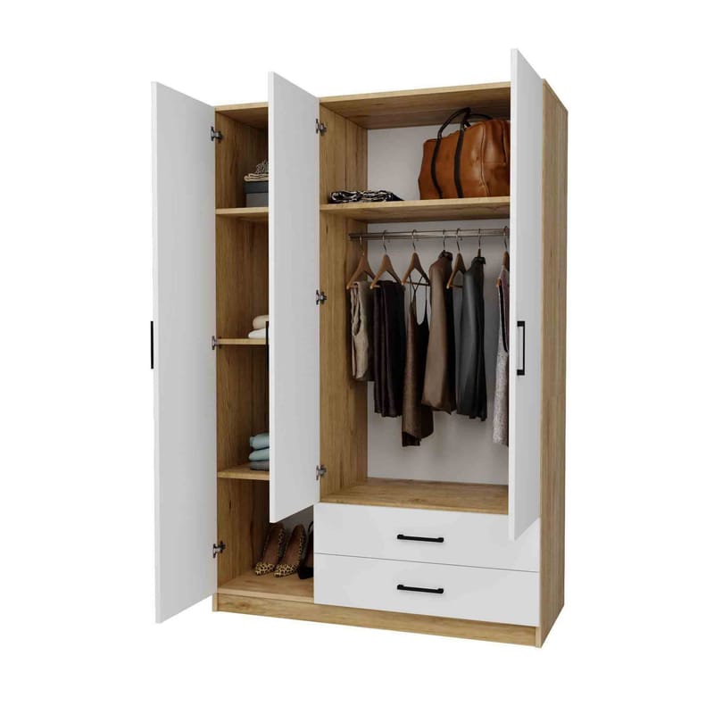 Garderobeskap Hanah Home Yaman (120 x 181 x 45 cm) Valnøtt hvit - Valnøtt og hvit - Oppbevaring - Klesoppbevaring - Garderober & garderobesystem - Garderobeskap & klesskap