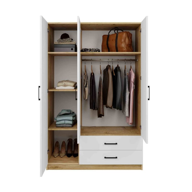 Garderobeskap Hanah Home Yaman (120 x 181 x 45 cm) Valnøtt hvit - Valnøtt og hvit - Oppbevaring - Klesoppbevaring - Garderober & garderobesystem - Garderobeskap & klesskap