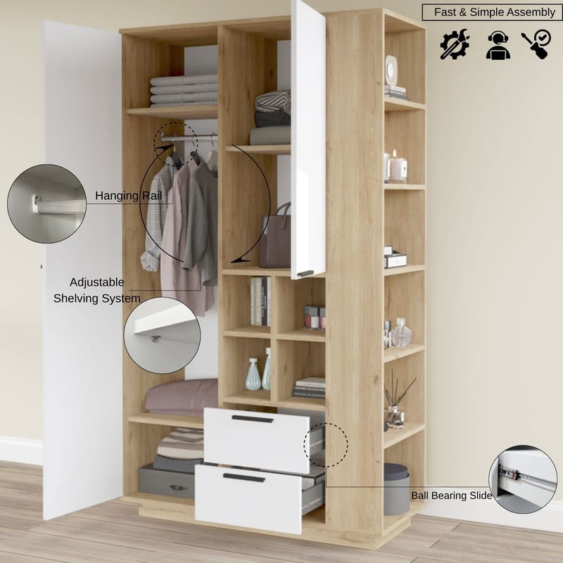 Garderobeskap Homitis Fortis (110 x 190 x 45 cm) Eik hvit - Oppbevaring - Klesoppbevaring - Garderober & garderobesystem - Garderobeskap & klesskap