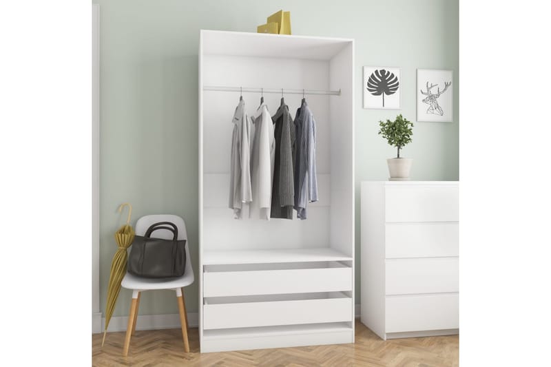 Garderobeskap hvit 100x50x200 cm sponplate - Hvit - Oppbevaring - Klesoppbevaring - Garderober & garderobesystem