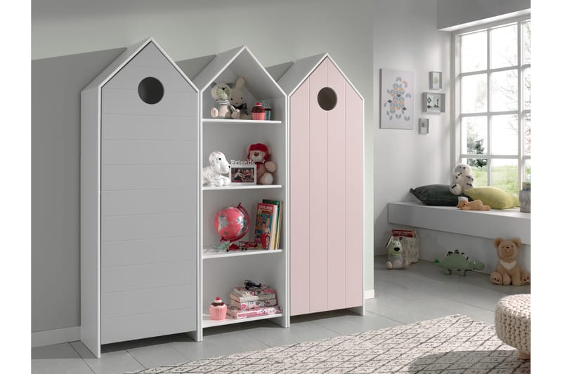 Bustorp Garderobe og hyllesett - Hvit/Grå/Rosa - Møbler - Barnemøbler - Oppbevaring barnerom - Garderobeskap barn