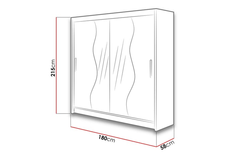Douglas Garderobe 180x57x215 cm - Svart|Speil|Led-Belysning - Oppbevaring - Klesoppbevaring - Garderober & garderobesystem - Garderobeskap & klesskap
