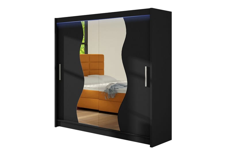 Douglas Garderobe 180x57x215 cm, Svart|Speil|Led-Belysning