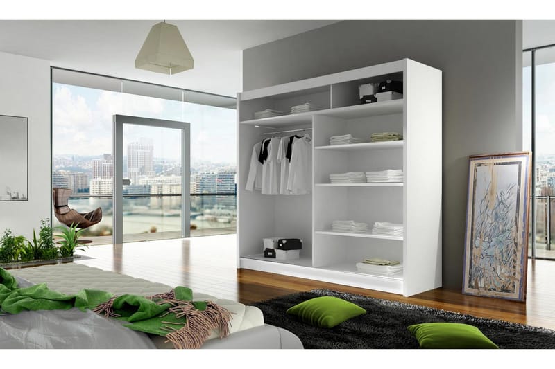 Douglas Garderobe 180x57x215 cm - Svart|Speil|Led-Belysning - Oppbevaring - Klesoppbevaring - Garderober & garderobesystem - Garderobeskap & klesskap