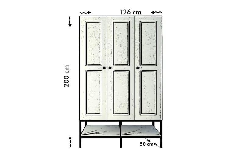 Elesham Garderobe 50x126 - Hvit/Svart/Gull - Garderobeskap & klesskap