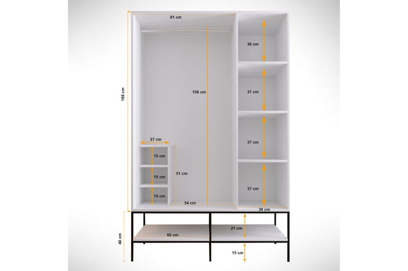 Elesham Garderobe 50x126 - Hvit/Svart/Gull - Oppbevaring - Klesoppbevaring - Garderober & garderobesystem - Garderobeskap & klesskap