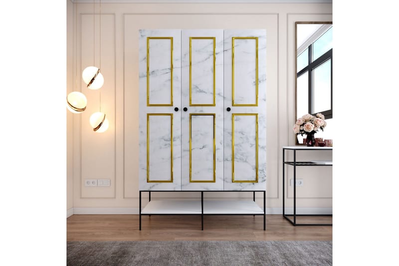 Elesham Garderobe 50x126, Hvit/Svart/Gull