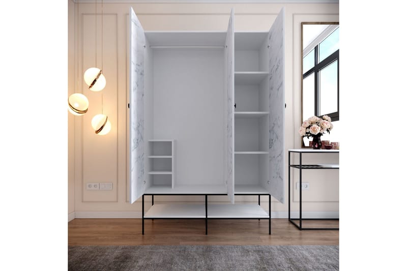 Elesham Garderobe 50x126 - Hvit/Svart/Gull - Oppbevaring - Klesoppbevaring - Garderober & garderobesystem - Garderobeskap & klesskap