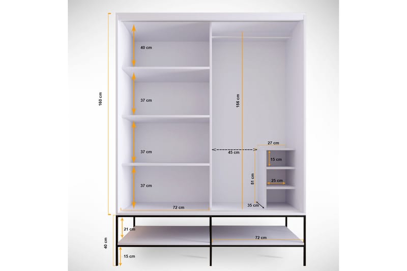 Elesham Garderobe 57x150 - Hvit/Svart/Gull - Garderobeskap & klesskap