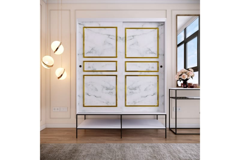 Elesham Garderobe 57x150 - Hvit/Svart/Gull - Oppbevaring - Klesoppbevaring - Garderober & garderobesystem - Garderobeskap & klesskap