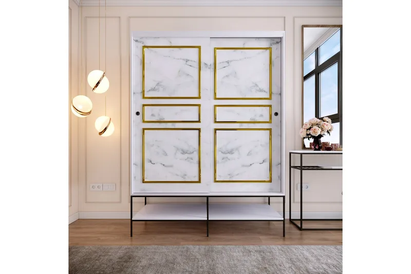 Elesham Garderobe 57x150, Hvit/Svart/Gull