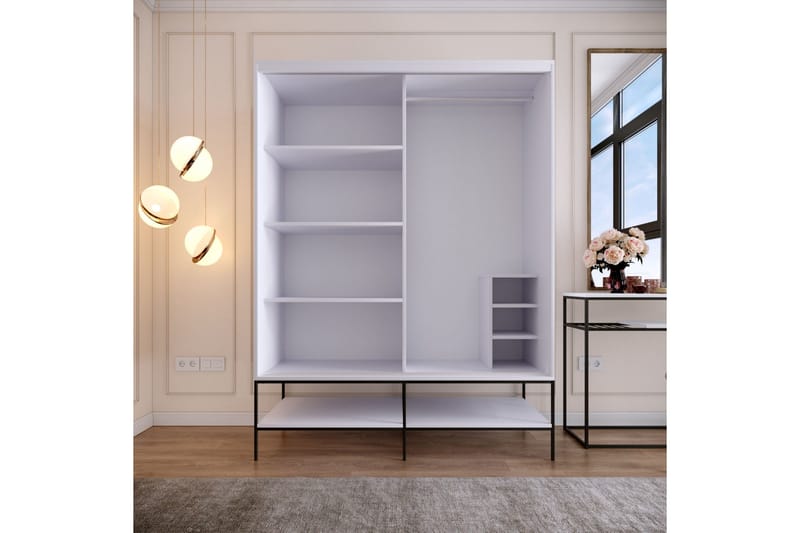 Elesham Garderobe 57x150 - Hvit/Svart/Gull - Oppbevaring - Klesoppbevaring - Garderober & garderobesystem - Garderobeskap & klesskap