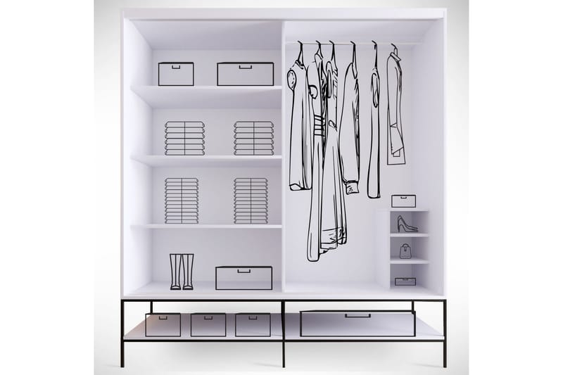Elesham Garderobe 57x190 - Hvit/Svart/Gull - Oppbevaring - Klesoppbevaring - Garderober & garderobesystem - Garderobeskap & klesskap