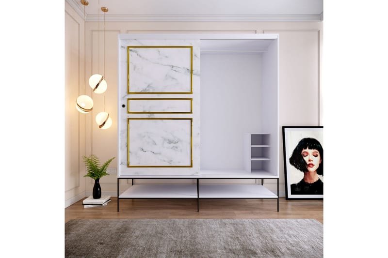 Elesham Garderobe 57x190, Hvit/Svart/Gull