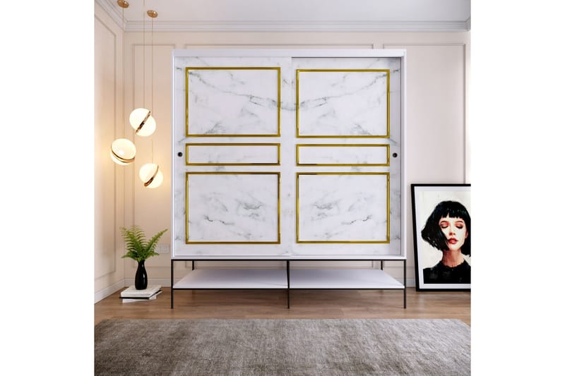 Elesham Garderobe 57x190 - Hvit/Svart/Gull - Oppbevaring - Klesoppbevaring - Garderober & garderobesystem - Garderobeskap & klesskap