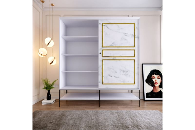 Elesham Garderobe 57x190 - Hvit/Svart/Gull - Oppbevaring - Klesoppbevaring - Garderober & garderobesystem - Garderobeskap & klesskap