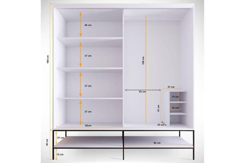 Elesham Garderobe 57x190 - Hvit/Svart/Gull - Oppbevaring - Klesoppbevaring - Garderober & garderobesystem - Garderobeskap & klesskap