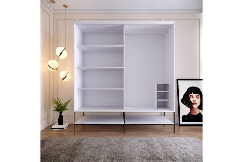 Elesham Garderobe 57x190 - Hvit/Svart/Gull - Oppbevaring - Klesoppbevaring - Garderober & garderobesystem - Garderobeskap & klesskap