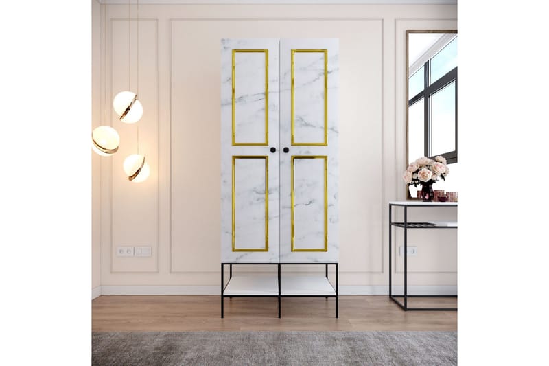 Elesham garderobeskap 50x84, Hvit/Svart/Gull