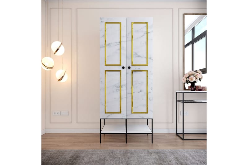Elesham garderobeskap 50x84 - Hvit/Svart/Gull - Oppbevaring - Klesoppbevaring - Garderober & garderobesystem - Garderobeskap & klesskap