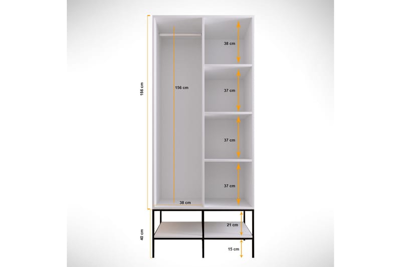 Elesham garderobeskap 50x84 - Hvit/Svart/Gull - Oppbevaring - Klesoppbevaring - Garderober & garderobesystem - Garderobeskap & klesskap