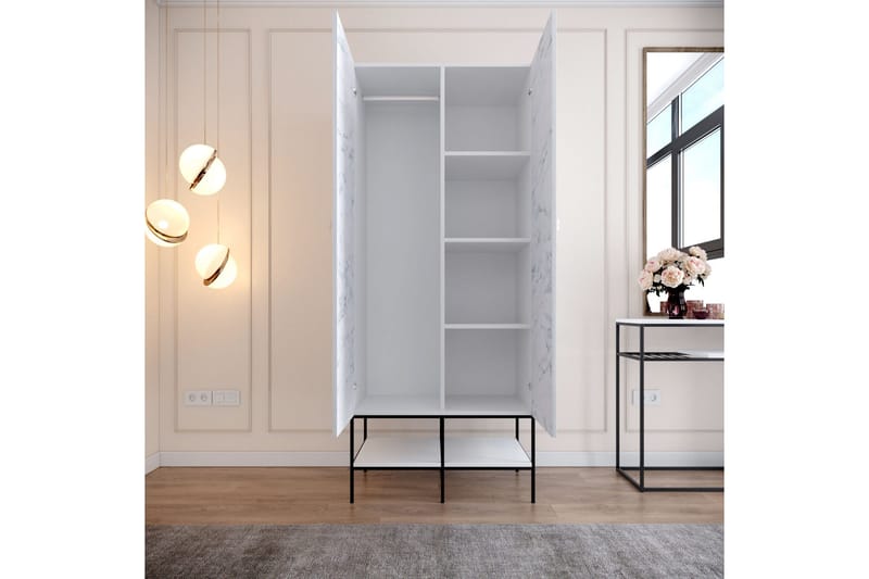 Elesham garderobeskap 50x84 - Hvit/Svart/Gull - Oppbevaring - Klesoppbevaring - Garderober & garderobesystem - Garderobeskap & klesskap