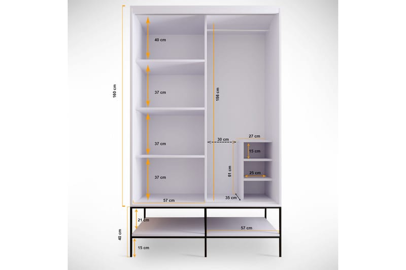 Elesham garderobeskap 57x120 - Hvit / Svart / Gull - Garderobeskap & klesskap