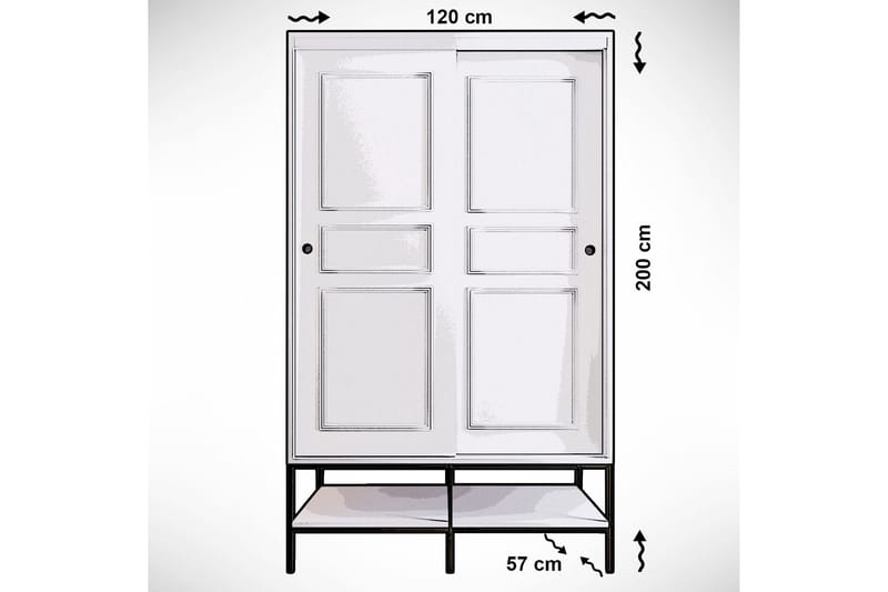 Elesham garderobeskap 57x120 - Hvit / Svart / Gull - Oppbevaring - Klesoppbevaring - Garderober & garderobesystem - Garderobeskap & klesskap