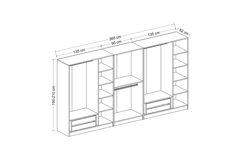 Fruitland Garderobe 360 cm - Brun - Oppbevaring - Klesoppbevaring - Garderober & garderobesystem - Garderobeskap & klesskap