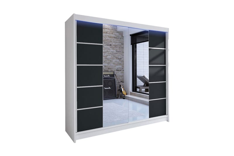 Garderobe + LED, Hvit | Svart