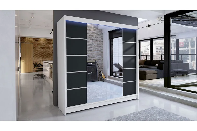 Garderobe + LED - Hvit | Svart - Oppbevaring - Klesoppbevaring - Garderober & garderobesystem - Garderobeskap & klesskap
